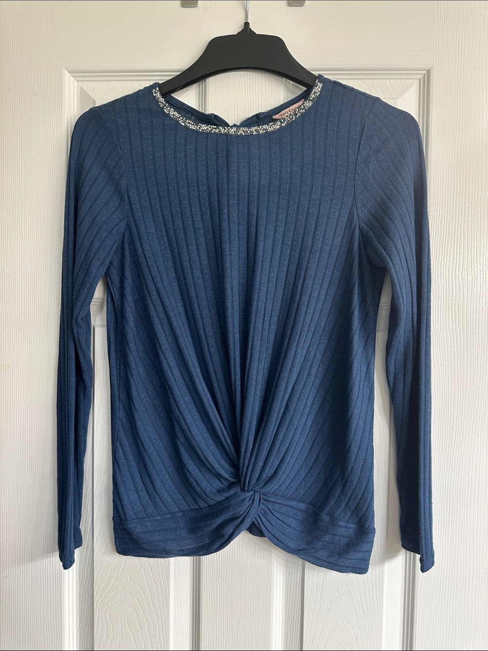 Women's Long-Sleeve Twist-Front Ribbed Top - Blue
